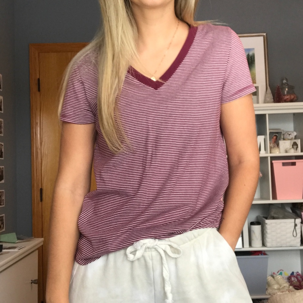 Striped Burgundy V-neck T-shirt